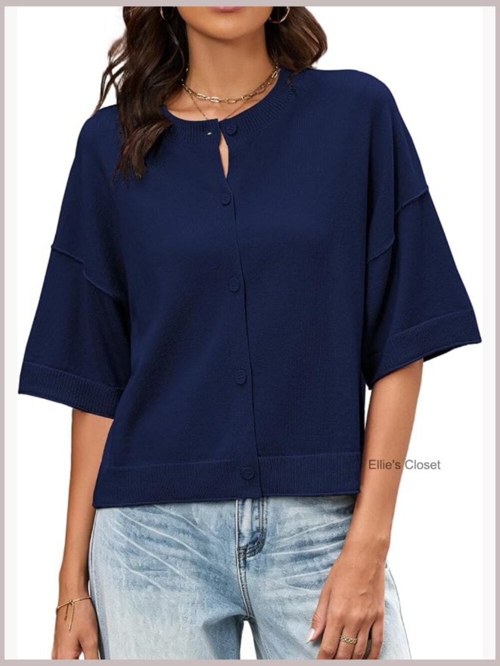 Short Sleeve Button Up Cardigan Sweater Knitted Lightweight Viscose Blend Tops
